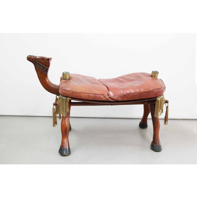Vintage Egyptian Camel Saddle Stool in Leather and Wood, 1950s For Sale - Image 10 of 11