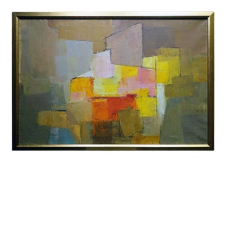 1950s Abstract Oil Painting on Linen by Piry Rame, Framed For Sale