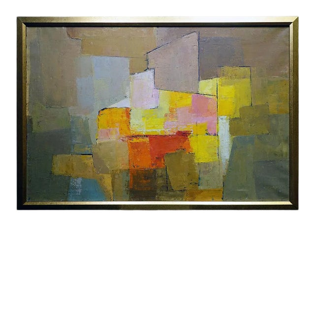 1950s Abstract Oil Painting on Linen by Piry Rame, Framed For Sale