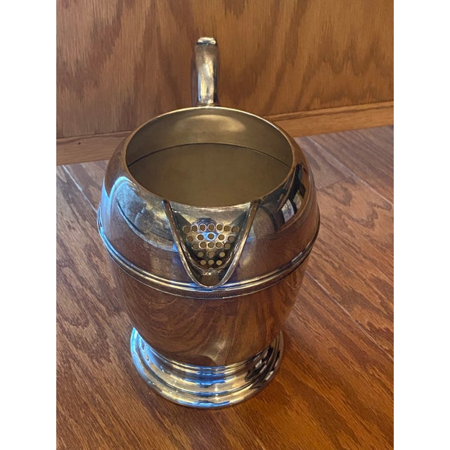 Silver 1960s Crescent Silver MFG Corp Silver-Plated Pedestal Water Pitcher 64 Ounces Capacity Deco Style With Strainer at Spout For Sale - Image 8 of 13