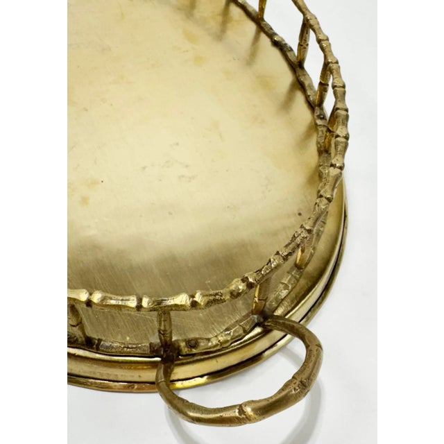 Vintage Oval Brass Faux Bamboo Gallery Rail Tray For Sale In Kansas City - Image 6 of 7