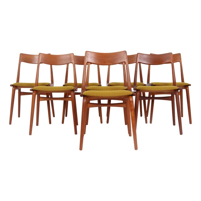 Model 370 Boomerang Chairs by Alfred Christensen for Slagelse Møbelværk, 1950s, Set of 8 For Sale