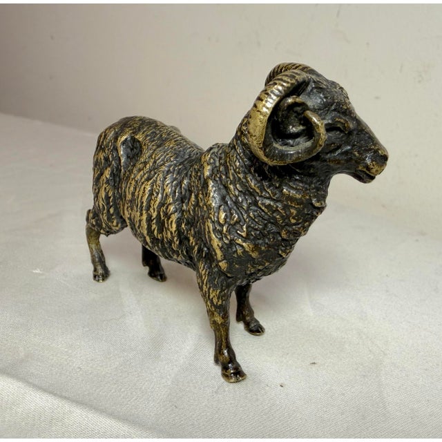 Antique 1800's Austrian Miniature Bronze Ram Statue Figure Sculpture Realistic For Sale - Image 10 of 13