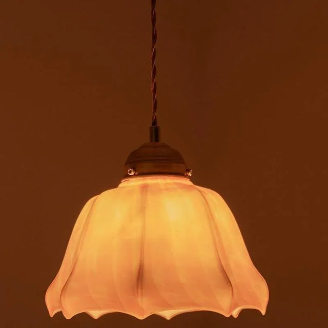 Pink Art Deco Hand-Blown Pink Ruffled Murano Glass Pendant, 1970s For Sale - Image 8 of 13