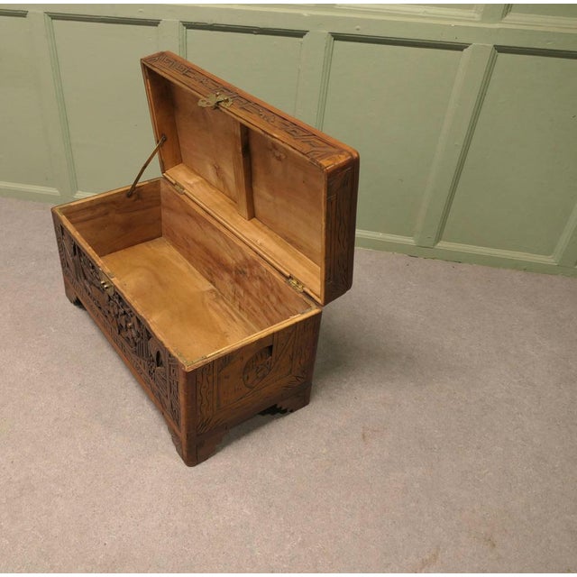 Small Carved Camphor Wood Chest, 1920 For Sale - Image 6 of 8