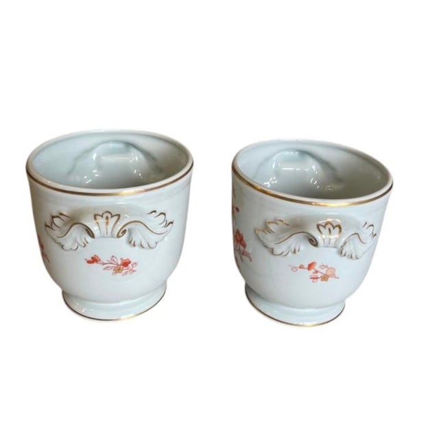 Vintage Floral Porcelain Cachepots With Gilded Rococo Handles For Sale In West Palm - Image 6 of 12