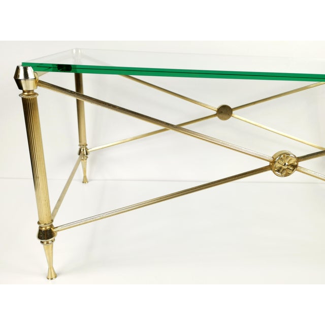 French Hollywood Regency Coffee Table in Brass-Plated Metal with Glass Top in the style of Maison Jansen, 1960s For Sale - Image 6 of 11