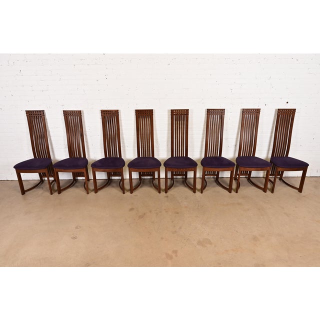 Mid-Century Modern Frank Lloyd Wright Style Arts & Crafts High Back Dining Chairs, Set of Eight For Sale - Image 3 of 12