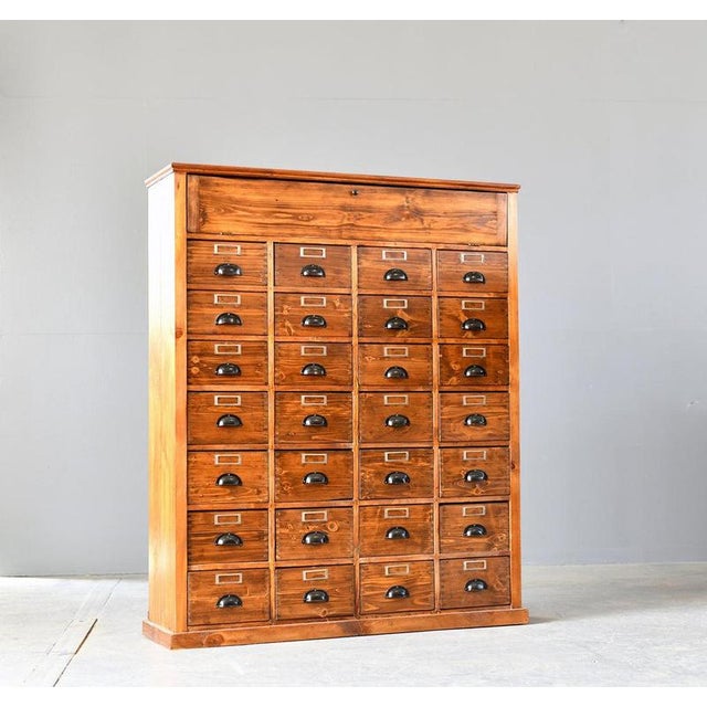 Bank of Pine Workshop Drawers, 1940s For Sale - Image 3 of 5
