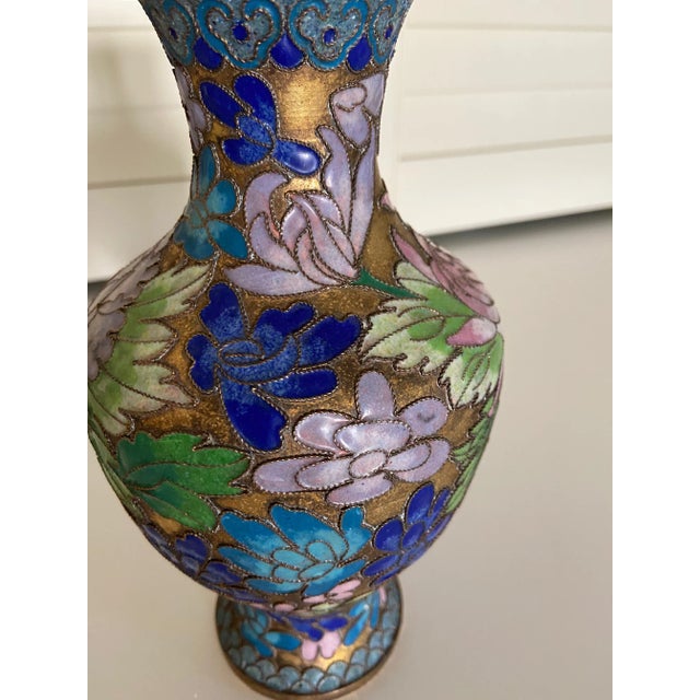 Vintage Japanese Cloisonné Brass and Enamel Vase For Sale - Image 4 of 8