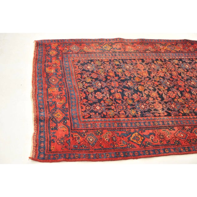1940s Vintage Fruit Punch, Charcoal & Indigo Runner Rug , 4.2 x 13.4 For Sale - Image 5 of 11