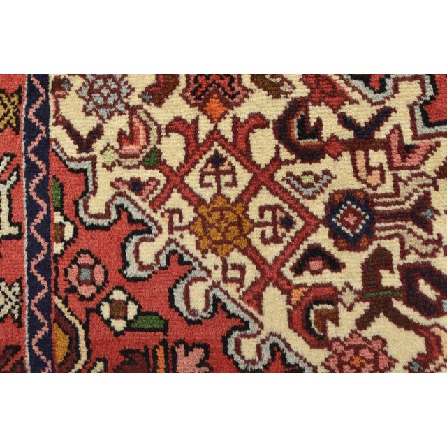 Hamedan Rug 3'5'' X 5' Ivory Wool Vintage Tribal Hand-Knotted Oriental Carpet For Sale - Image 9 of 12