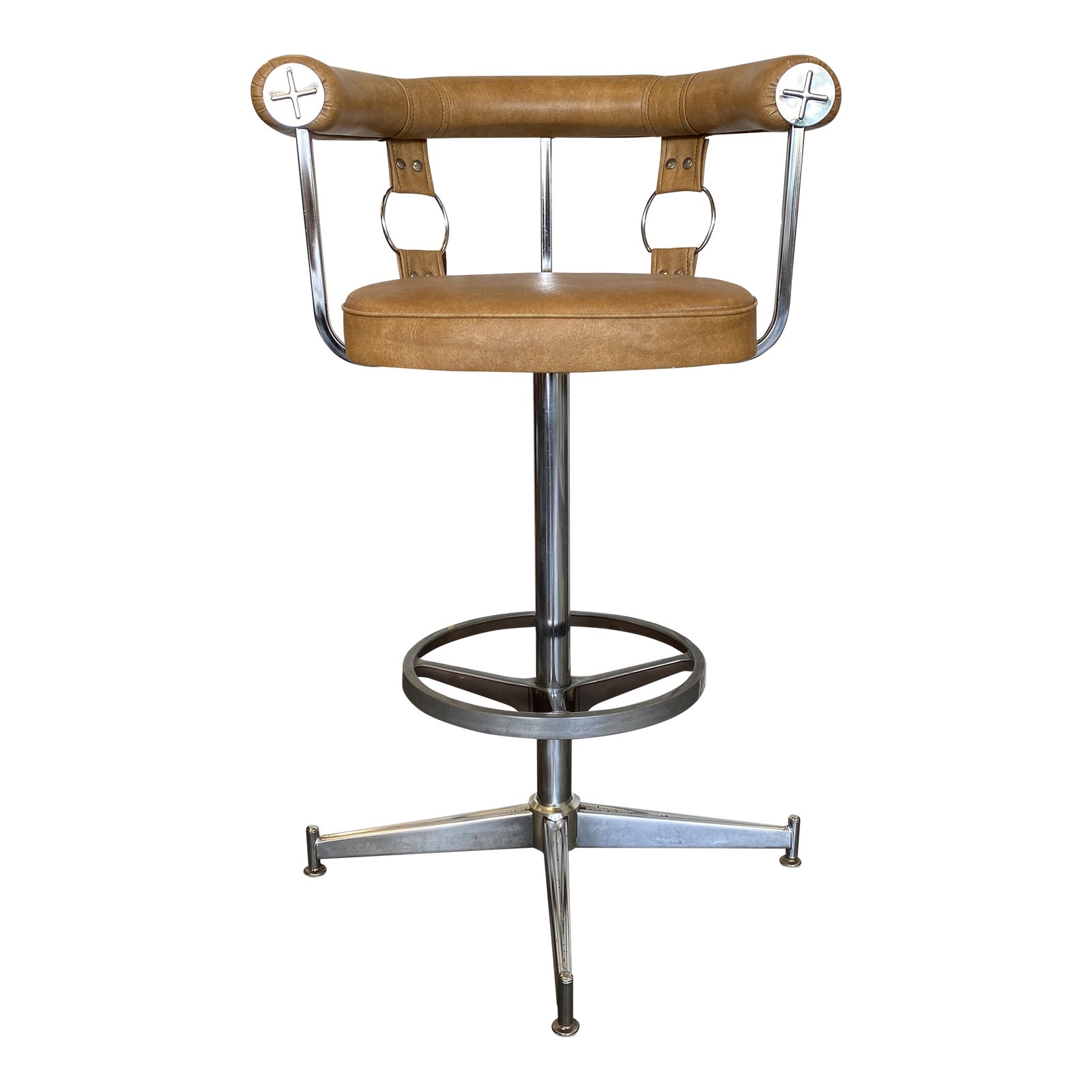 1970's Daystrom Faux Leather and Chrome Bar Stool Chairish