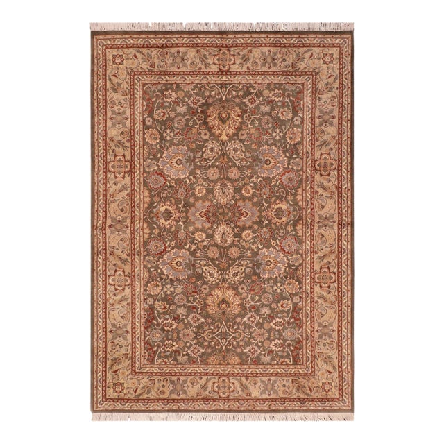Floral 1990's Pak-Persian Green/Taupe Wool Rug - 6'1'' X 8'10'' For Sale