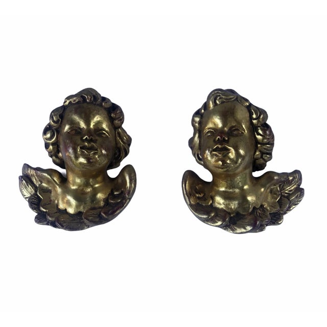 Vintage Italian charming wood with gold gilt gesso angels, cherubs, puttis. . These are wonderful as they are a mirrored...