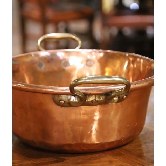 19th Century French Copper and Brass Jelly Boiling Bowl From Normandy For Sale - Image 4 of 10