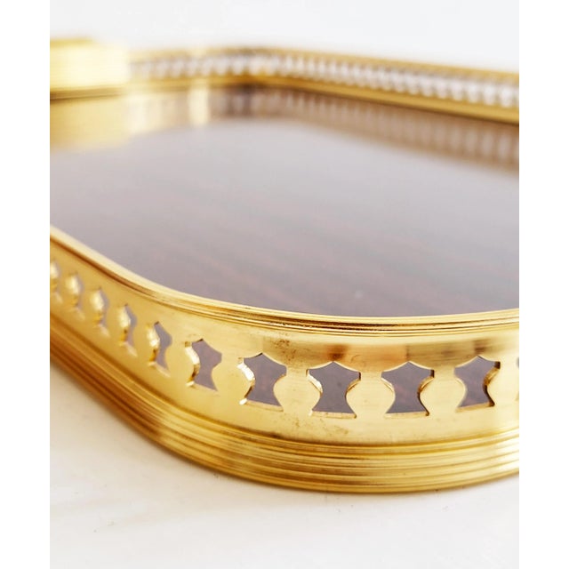 Lovely large serving tray with a decoratively punctured metal rim from England, 1960s. Very good condition. \. Large...