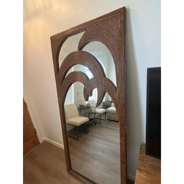 1970s Large Floor Length Rattan Palm Tree Mirror by Vivai Del Sud. Italy, 1970s For Sale - Image 5 of 12
