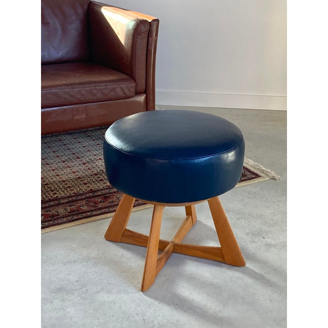 1950s Leather Heywood-Wakefield Swivel Ottoman, Midcentury Modern, 1950s For Sale - Image 5 of 18