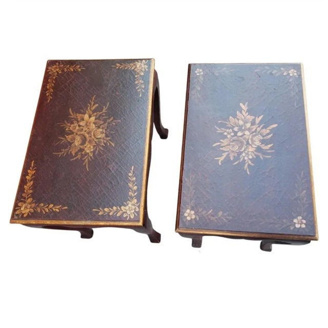 Neoclassical Pair of Parcel-Gilt Crackle Hand-Painted Side Tables, Circa 1970s For Sale - Image 3 of 8