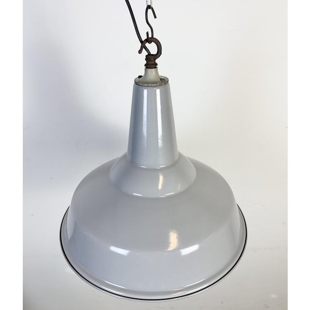 Gray Large Industrial British Grey Enamel Factory Pendant Lamp from Benjamin, 1960s For Sale - Image 8 of 18
