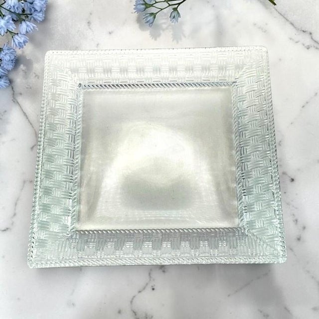 Vintage Tiffany & Co Woven Basket Weave Square Crystal Platter / Dish For Sale - Image 15 of 16
