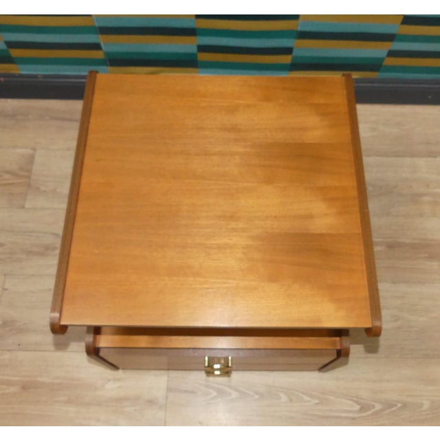 Wood Walnut Record Player Side Table on Casters, 1970s For Sale - Image 7 of 14