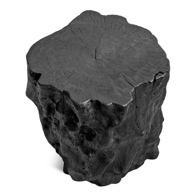 Contemporary Black Natural Form Stump Modern Rustic Stool / Side Table For Sale - Image 3 of 4