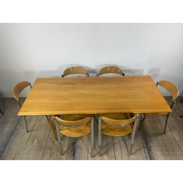 Vintage Table and Chairs in Elm and Chrome Steel, 1980s, Set of 7 For Sale - Image 6 of 15