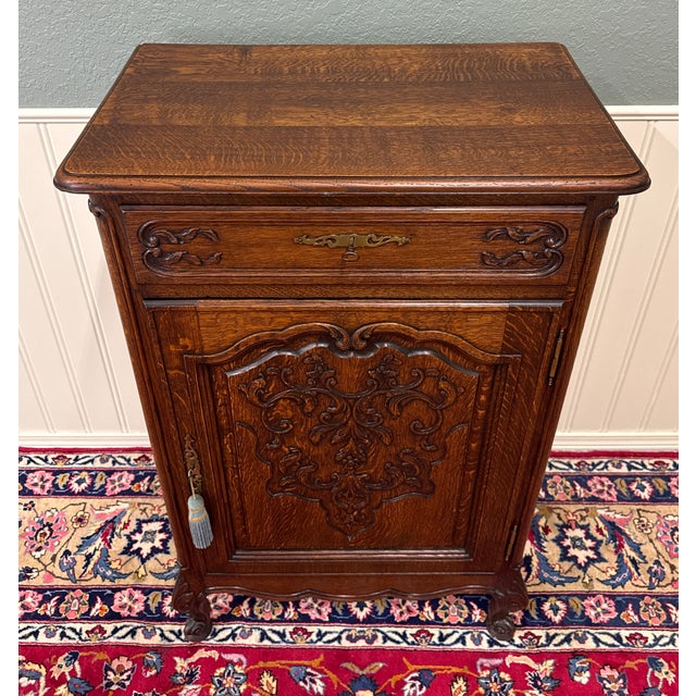 Antique French Louis XV Style Cabinet Cupboard With Drawer Carved Oak C. 1920s For Sale - Image 16 of 18