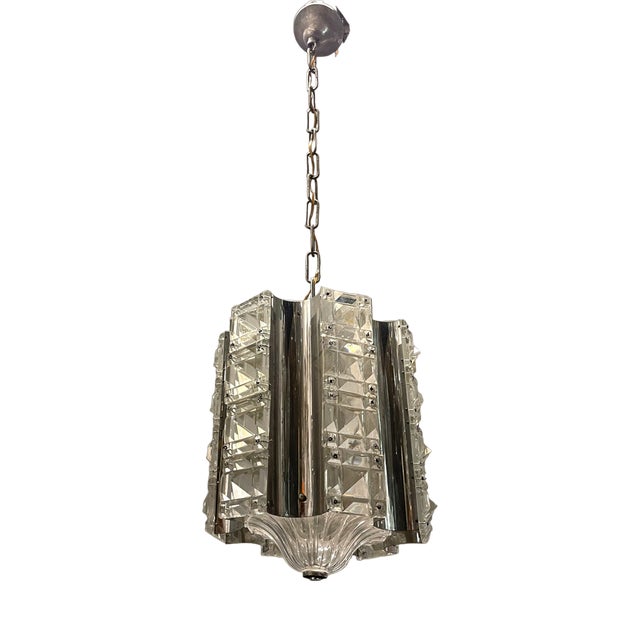 Cut Crystal & Chrome Pendant Light, 1970s For Sale