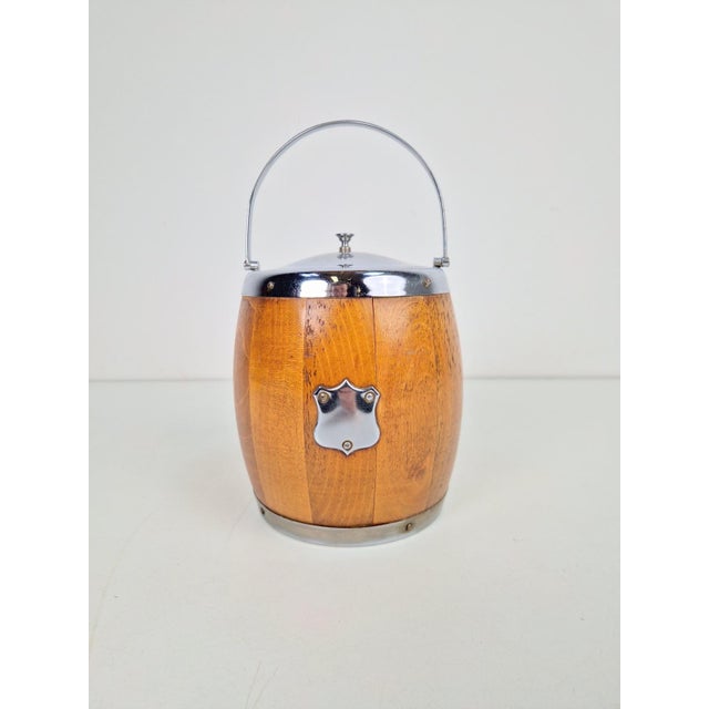 Metal Vintage Wooden Barrel Ice Bucket with Ceramic Interior, 1960s For Sale - Image 7 of 7