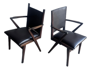Mid-Century Armchairs in Dark Wood and Brown Upholstery, 1960s, Set of 2