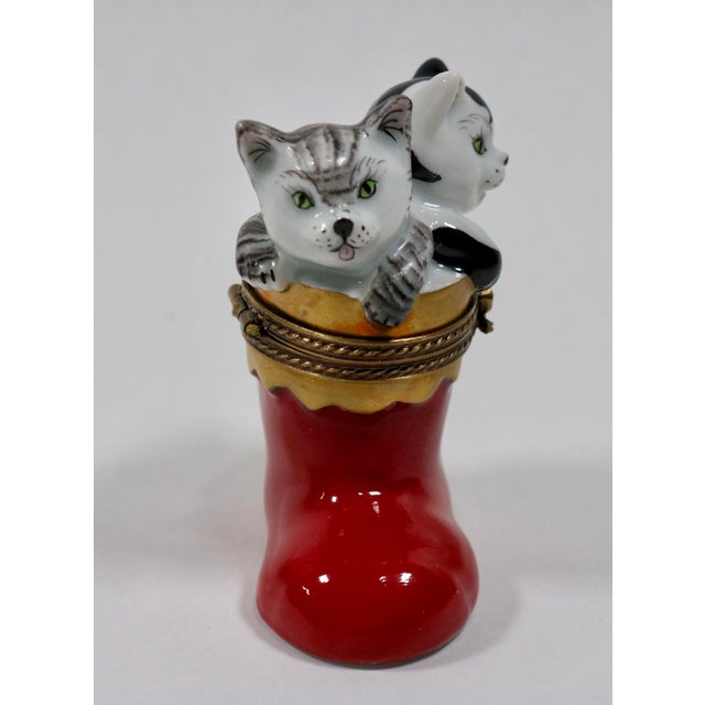 Limoges, France Late 20th Century Limoges Kittens in a Christmas Stocking Box For Sale - Image 4 of 9