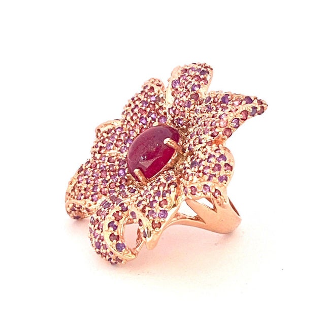 Bochic "Orient" Natural Ruby & Rhodolite Cocktail Ring Set In 18K Gold&Silver For Sale - Image 10 of 18