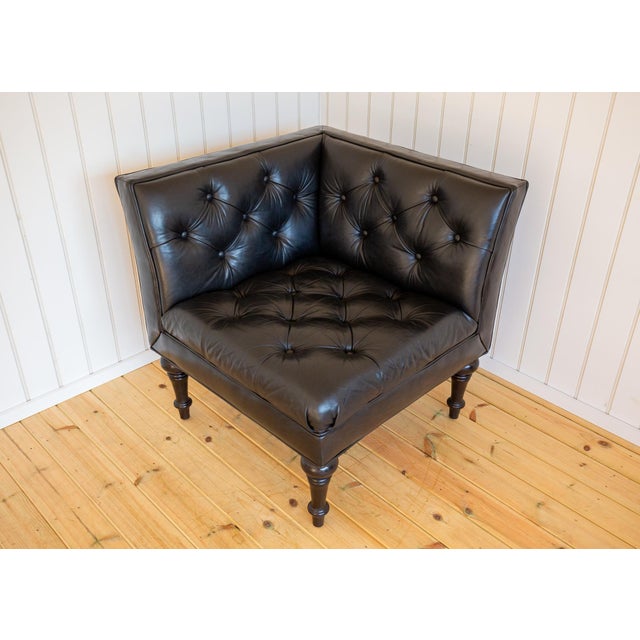 Black Leather Chesterfield Armchair Corner Salon Moschino Haslam Country House Designer, 1990s For Sale - Image 3 of 18