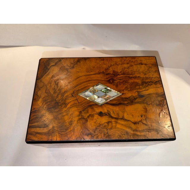 Victorian 19th Century English Sewing or Jewelry Box With Mother of Pearl Inlay For Sale - Image 3 of 11