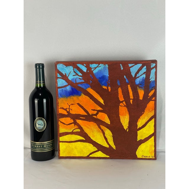 Mid-Century Modern Listing Title Vintage 1972 Signed Evans Mid-Century Modern Abstract Tree Oil Painting For Sale - Image 3 of 6
