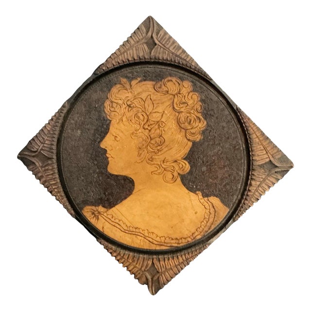 Antique Art Nouveau Pyrography Woman Protrait Framed Hanging Wall Art, C. 1900s For Sale