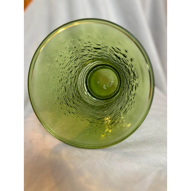Glass 1970s Large Anchor Hocking Soreno Green Ripple Texture Glass Vase For Sale - Image 7 of 9
