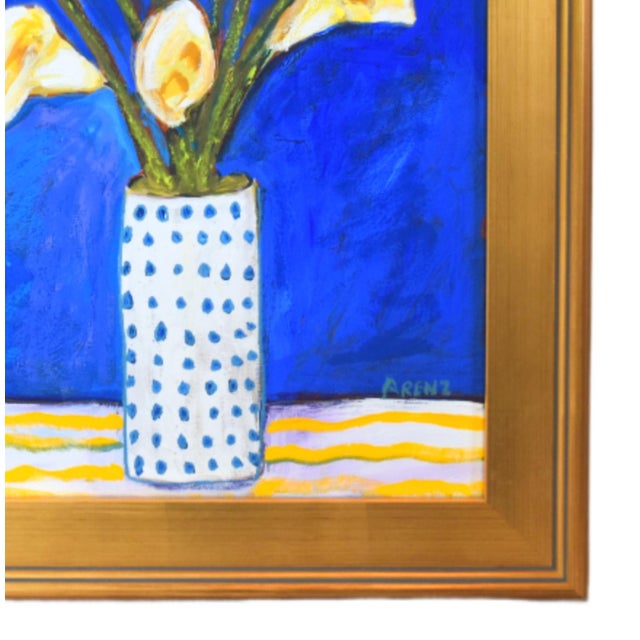 Original one-of-a-kind painting of a vase of calla lily flowers on stretched artist canvas. The talented artist "Ruth...
