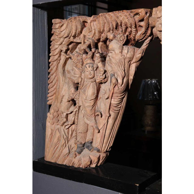 Mid 19th Century Antique Qing Dynasty Hand-Carved Wood Temple Corbels, 19th Century - a Pair For Sale - Image 5 of 11