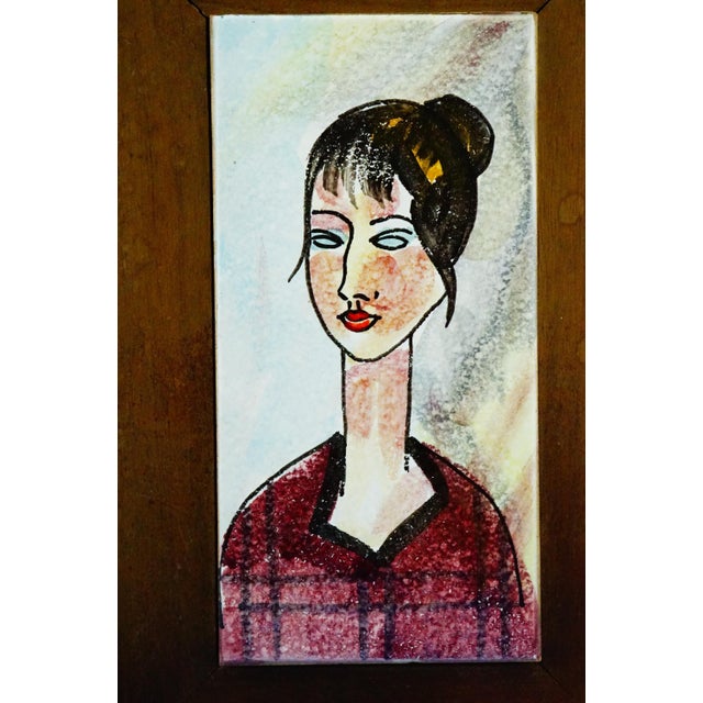 Ceramic Vintage Ceramic Tile with Wooden Support, 1960s For Sale - Image 7 of 13