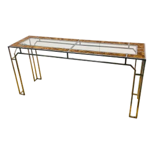 Burlwood & Chrome Console Table | Milo Baughman