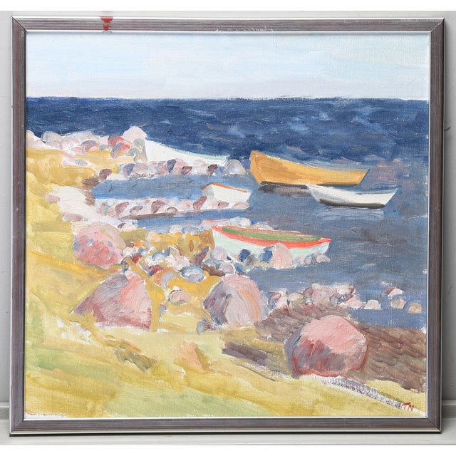 Coastal 1980s Swedish Oil Painting by Tage E Nillson For Sale - Image 3 of 3