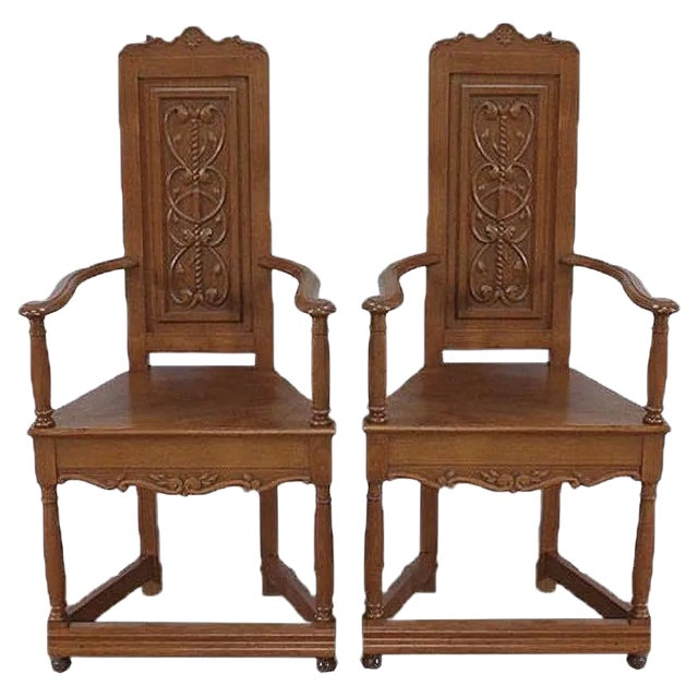 Set of Renaissance Style Caquetoires Armchairs in Blond Oak, Late 19th Century For Sale