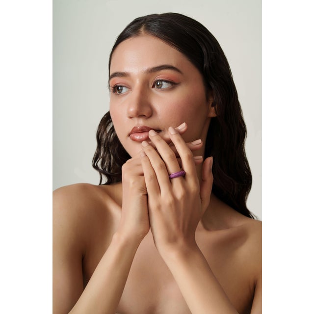 Chunky 1.68Ct Pink Sapphire Pave Dome Ring Size 7 in 14k Gold Modern Jewelry For Sale - Image 10 of 17