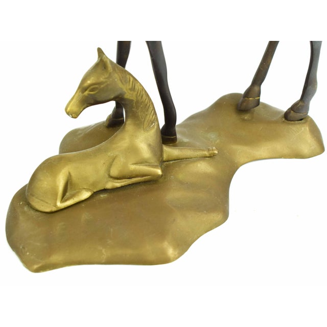 Metal Mid 20th Century Solid Brass Mare and Foal Horses on a Base Figurines For Sale - Image 7 of 8