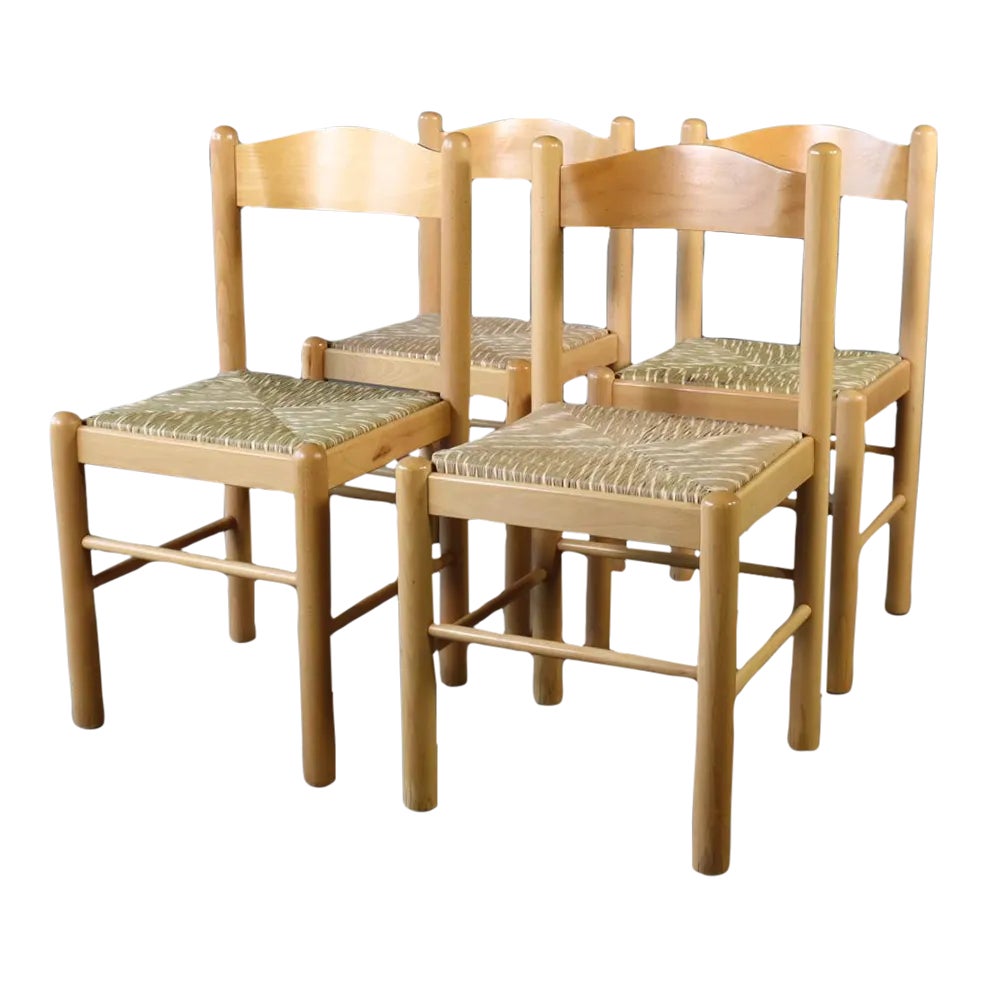 Vintage Italian Hank Lowenstein Style Set of 4 Dining Chairs Rush