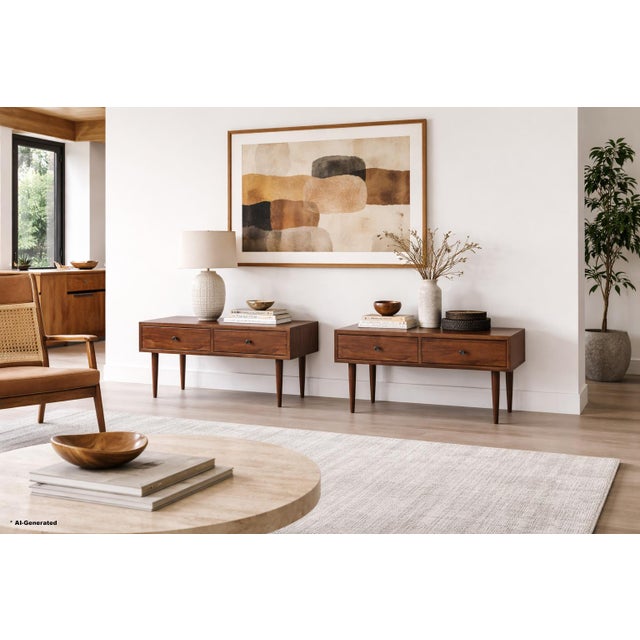 Elevate your space with these iconic mid-century walnut nightstands by designer Milo Baughman for Glenn of California....